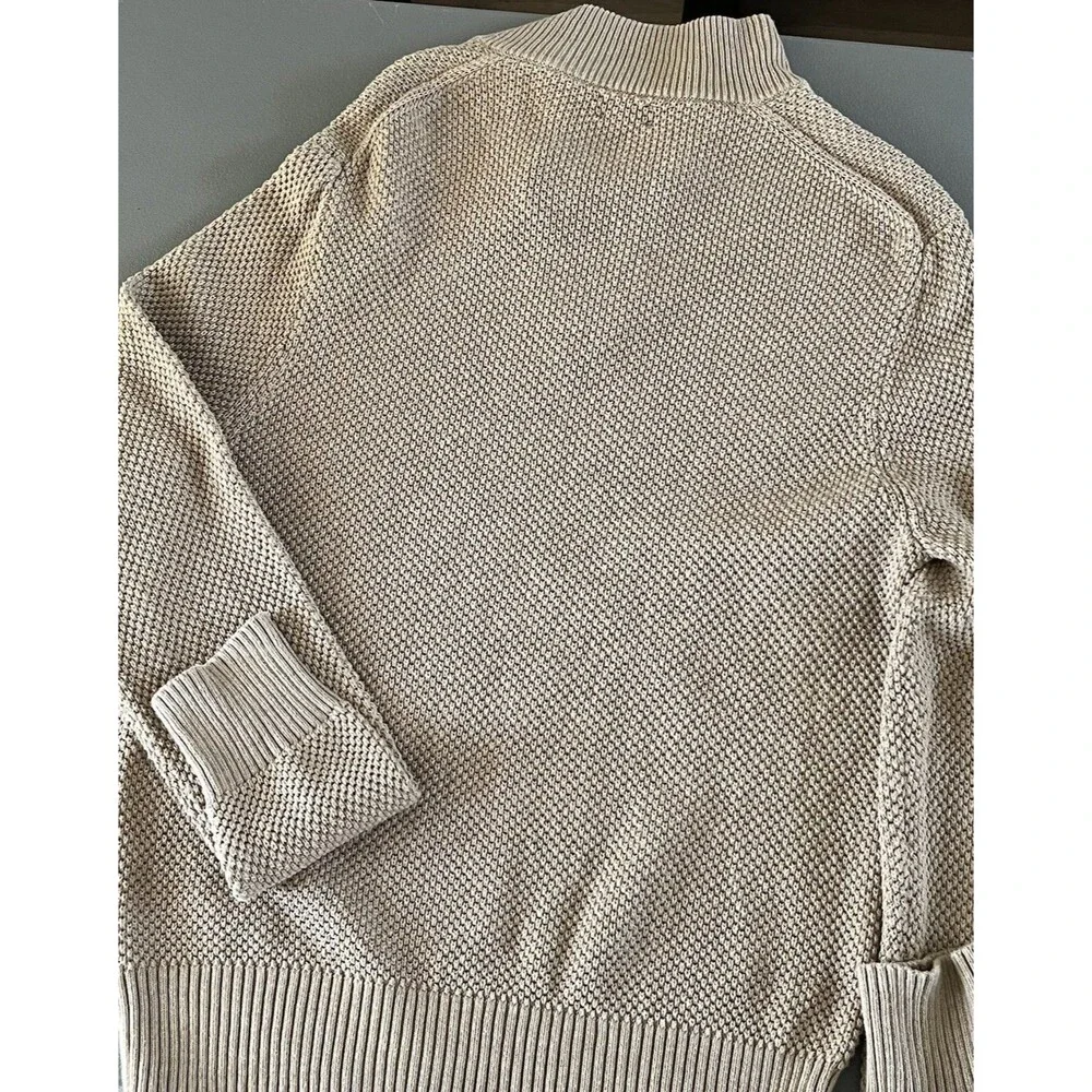 J. Crew Waffle Garter Knit 1/4 Zip Pullover Sweater 100% Cotton Mens Medium Tan